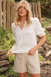 White Cotton Linen Tiana Blouse